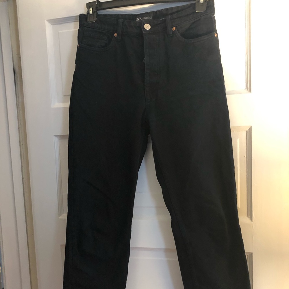 Black zara cropped wide leg jeans